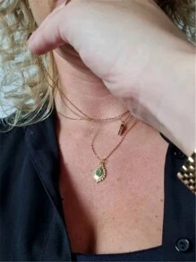 1 Máy Tính Xanh Đá Tự Nhiên Mặt Dây Chuyền Vòng Cổ Rỗng Mắt Vàng Charm Vintage Cổ Cho Nữ Trang Sức Inox Tặng Mới - Nhiều màu - Xem 6