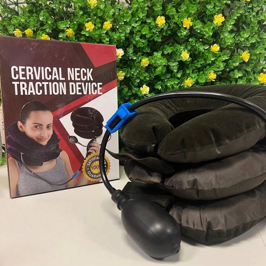 Reduces Fatigue, Improves Posture, Adjustable Inflatable Neck Stretcher, Neck Support & Cervical Traction Pillow - Black - View 1