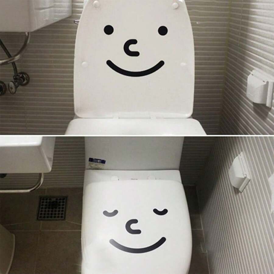 Autocollant de décoration de couvercle de toilette, autocollant de décoration de meuble avec une expression souriante, convient pour la décoration de couvercle de toilette et d'armoires, de verre, de dispositifs électroniques, de chaises et de poubelles - noir - Voir 1