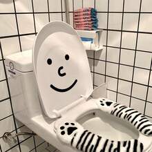 Autocollant de décoration de couvercle de toilette, autocollant de décoration de meuble avec une expression souriante, convient pour la décoration de couvercle de toilette et d'armoires, de verre, de dispositifs électroniques, de chaises et de poubelles - noir - Voir 6