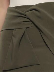 Saia curta cintura alta com zíper traseiro moda feminina desconto de preço baixo na moda - Verde Militar - Visão 5