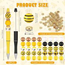40入組塑料珠子筆組合，包括5支珠子筆、25顆木珠和15顆水晶間隔珠，DIY珠子筆禮物，適用於學校和辦公用品（蜜蜂造型） - 彩色 - 查看 3