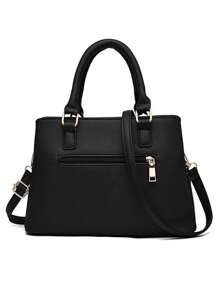 Women's Fashionable Simple Tote Bag With Large Capacity, Comes With A Pendant - Black - View 4