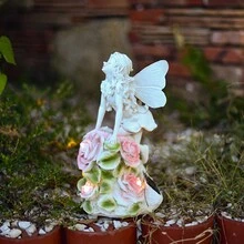 1入天使女孩樹脂人物太陽能仙女雕像工藝飾品，適用於戶外花園庭院照明 - 白色 - 查看 1