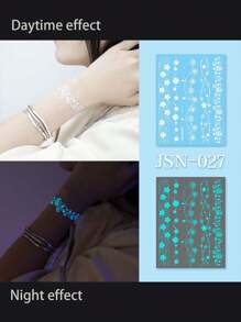 2024年新款黑色白色草木染花紋光暈暫時性紋身貼紙，頸部，手臂，鎖骨貼紙，1入 - 彩色 - 查看 5