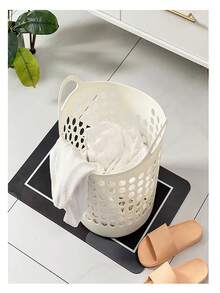 Large Plastic Laundry Basket, Dirty Clothes Storage Bin, Household Hamper - Khaki - View 5