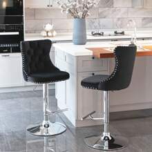 2/4/6 Piece Set Adjustable Swivel Bar Stools, Dining Bar Chairs With Velvet Tufted Back, Metal Base, Footrest For Home Bar, Dining Room, Kitchen Island. - 黑銀 - 查看 4