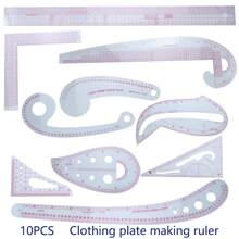1pc Clothing Pattern Grading Ruler Set, Including Triangle Ruler, Multi-Purpose Drawing Ruler, Garment Design & Pattern Scaling Ruler, Sleeve Cage Curve Ruler, Button Ruler. 10 Types Of Pattern Rulers For Clothing Design & Pattern Making. - Clear - View 2