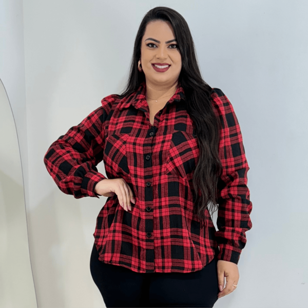 Holy Lia Camisete Camisa Plus Size Manga Longa Feminina Xadrez Flanelada G1 G2 G3