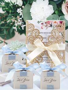 7pcs Wedding Gift Box Set With Hollow Gold Onion Pattern Invitation Card For Wedding Party Decor - Multicolor - View 1