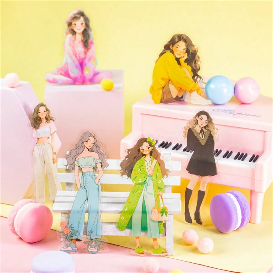 30入組時尚街拍風格 PET 貼紙，大尺寸角色和計畫材料裝飾貼紙 - 彩色 - 查看 1