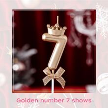 1 Máy Tính Champagne/Vàng/Bạc/Hồng Số 0-9 Bánh Topper Trang Trí Với Nến, vương miện & Nơ Cho Tiệc Sinh Nhật, Lễ Kỷ Niệm & Lễ Kỷ Niệm - phong cách A - Xem 5