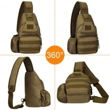 HUNTVP Tactical Chest Bag Military Shoulder Bag Tactical Chest Sling Pack MOLLE  Crossbody Bag Military Shoulder Bag Mini Single Strap Backpack For Travel Hiking Camping - Brown - View 2