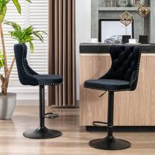 2/4/6 Piece Set Adjustable Swivel Bar Stools, Dining Bar Chairs With Velvet Tufted Back, Metal Base, Footrest For Home Bar, Dining Room, Kitchen Island. - Hitam - View 6