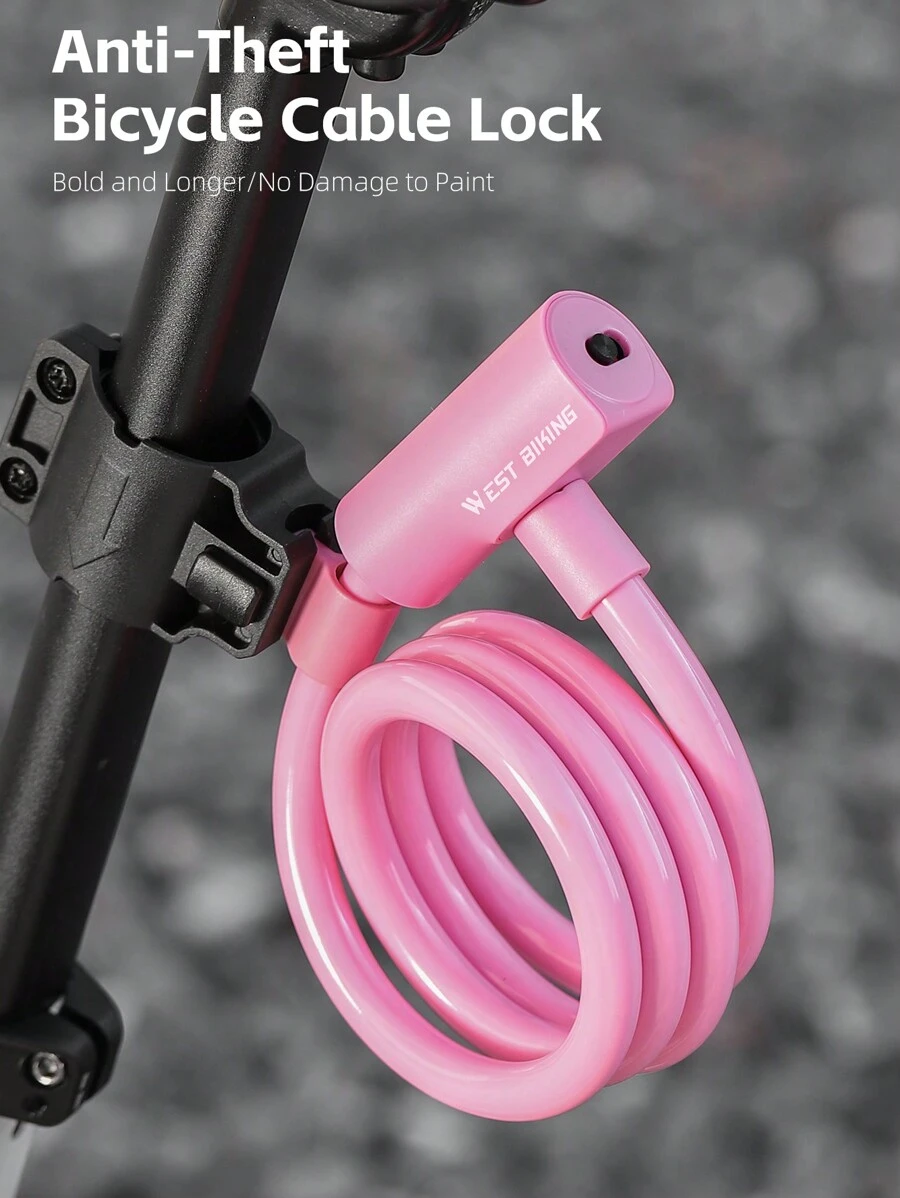 One WEST BIKING Portable Anti-Theft Steel Cable Lock For Bicycle, With Circle Lock, Suitable For Mountain & Road Bikes, With Household Installation