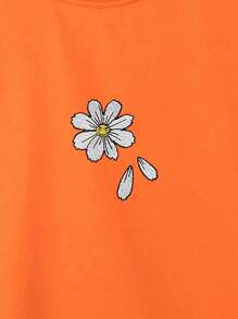 Men's Floral Embroidery Drop Shoulder T-Shirt - 橘色 - 查看 6