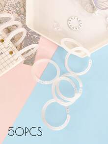 50入組15/20/28mm隨機顏色塑料圓環夾,diy相簿圓形活頁本圈開口辦公裝訂用品,相簿學生文具用品 - 白色 - 查看 1