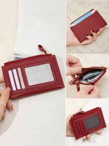 MIYIN Fashion Two Tone Coin Slim Lightweight Portable Cash Card Card Coin Pocket Malist Zipper Wallet With Card Slot Window For Birthday Gift Lady Girls Teenagers For College Student School Student Bag School Supplies For School Dorm Room & Back To School (Wine Red) License Holder Card Holder Wallet Business Card Holder Credit Card Holder Id Card Holder Women For Women Wallet Mini Wallet Purse Wallet Card Wallet - Burgundy - View 2