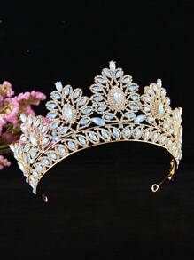 1件时尚新款玻璃水钻锌合金新娘头饰，适合女性婚礼、节日、生日和派对佩戴，亦可作为情人节配饰。 - 合金半冠 - 查看 5