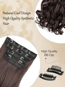 Extensiones de cabello con clip de fibra sintética rizada de 20 pulgadas de largo, gruesas y suaves, con clips de pelo sintético para uso diario por mujeres (color marrón oscuro)