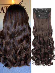 Extensiones de cabello con clip de fibra sintética rizada de 20 pulgadas de largo, gruesas y suaves, con clips de pelo sintético para uso diario por mujeres (color marrón oscuro)