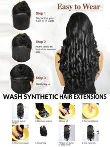 Extensiones de cabello con clip de fibra sintética rizada de 20 pulgadas de largo, gruesas y suaves, con clips de pelo sintético para uso diario por mujeres (color marrón oscuro)