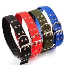 1.5" Width Adjustable Dog Collar, Metal D Ring & Buckle 2-Rows Dog Collar, Large Medium Black Nylon Tactical Dog Collars - Black - View 1