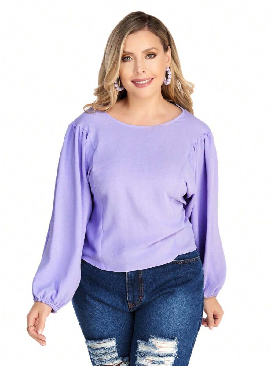 Blusa Dama Lila Manga Larga Tallas Extras Mundo Terra 147894 - Lila Púrpura - Ver 1