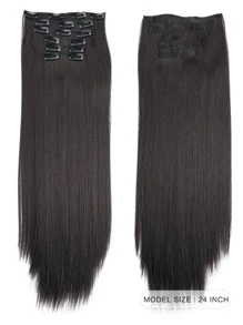 Soft and natural handmade women's hair extensions with long straight hair clip connectors - Brown - View 2