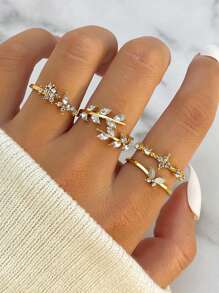 4pcs Butterfly And Wheat Tassel Diamond Open End Ring For Women's Daily And Holiday Wear, Best Gift For Valentine's Day,Mom,Mother,Mother's Day,Gift