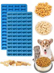 Set de 2 moldes de diferentes formas, molde para bocadillos de gato y perro, molde de silicona con forma de hueso y pescado con 116 agujeros para hornear golosinas/galletas para mascotas, con obsequio para su mascota, molde de silicona con forma de hueso y pescado para dulces/chocolates (el Set contiene 1 molde de silicona con forma de hueso y 1 molde de silicona con forma de pescado, con un total de 2 piezas) - Blanco - Ver 1