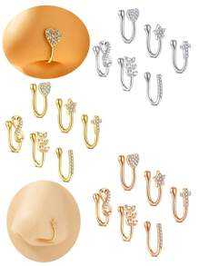 CIZME Set de 6 piezas de anillos falsos de nariz de acero inoxidable con diseño de taladro, hoja, amor y estrella, clip de nariz sin perforar joyería fácil de usar y cómoda de llevar sin perforación