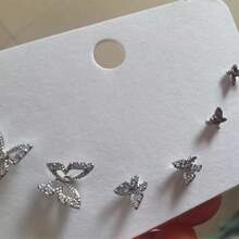 3 pares Aretes pequeños de mariposa de moda para mujeres, estilo lindo y de alta gama para uso diario o ocasiones casuales, también es un gran regalo para amigos, joyería - Plateado - Ver 4