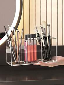 1pc Acrylic Brush Holder, Clear Plastic Cosmetic Brush Holder For Desk, Perfect Makeup Organizer Solution For Makeup Brushes, Pencils In Bathroom, Bedroom, Decor, Storage, Travel Essentials