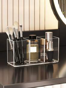 1pc Acrylic Brush Holder, Clear Plastic Cosmetic Brush Holder For Desk, Perfect Makeup Organizer Solution For Makeup Brushes, Pencils In Bathroom, Bedroom, Decor, Storage, Travel Essentials