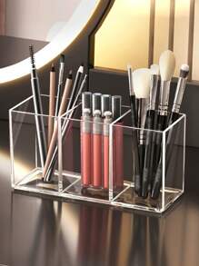 1pc Acrylic Brush Holder, Clear Plastic Cosmetic Brush Holder For Desk, Perfect Makeup Organizer Solution For Makeup Brushes, Pencils In Bathroom, Bedroom, Decor, Storage, Travel Essentials