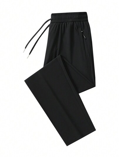 Boyfriend Style Men's Loose Lightweight Sports Pants With Zipper Pockets, 1pc Ice Silk Elastic Quick Dry Drawstring Cord Suitable For Hiking, Jogging, Cycling Outdoor Fitness Exercise