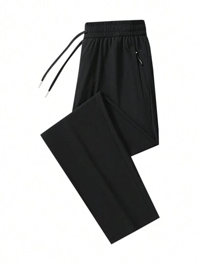男友风格男士宽松轻便运动裤，带拉链口袋，1 条冰丝弹力速干抽绳，适合徒步、慢跑、骑自行车户外健身运动