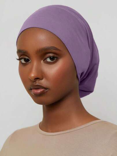 1 件纯色百搭头巾、头巾、女士裹巾、弹性管帽、纯色