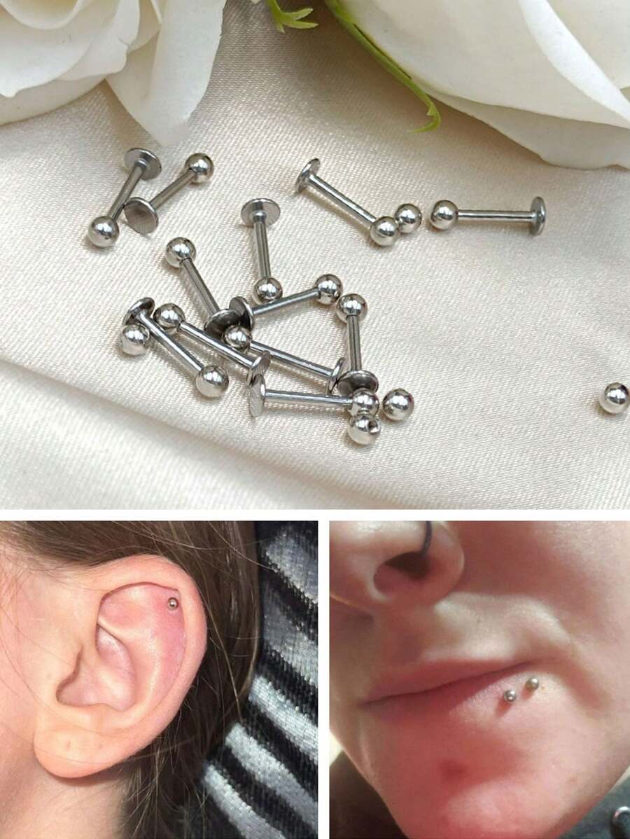 12pcs Lip Studs And 5pcs Replacement Balls Labret Bars Stainless Steel