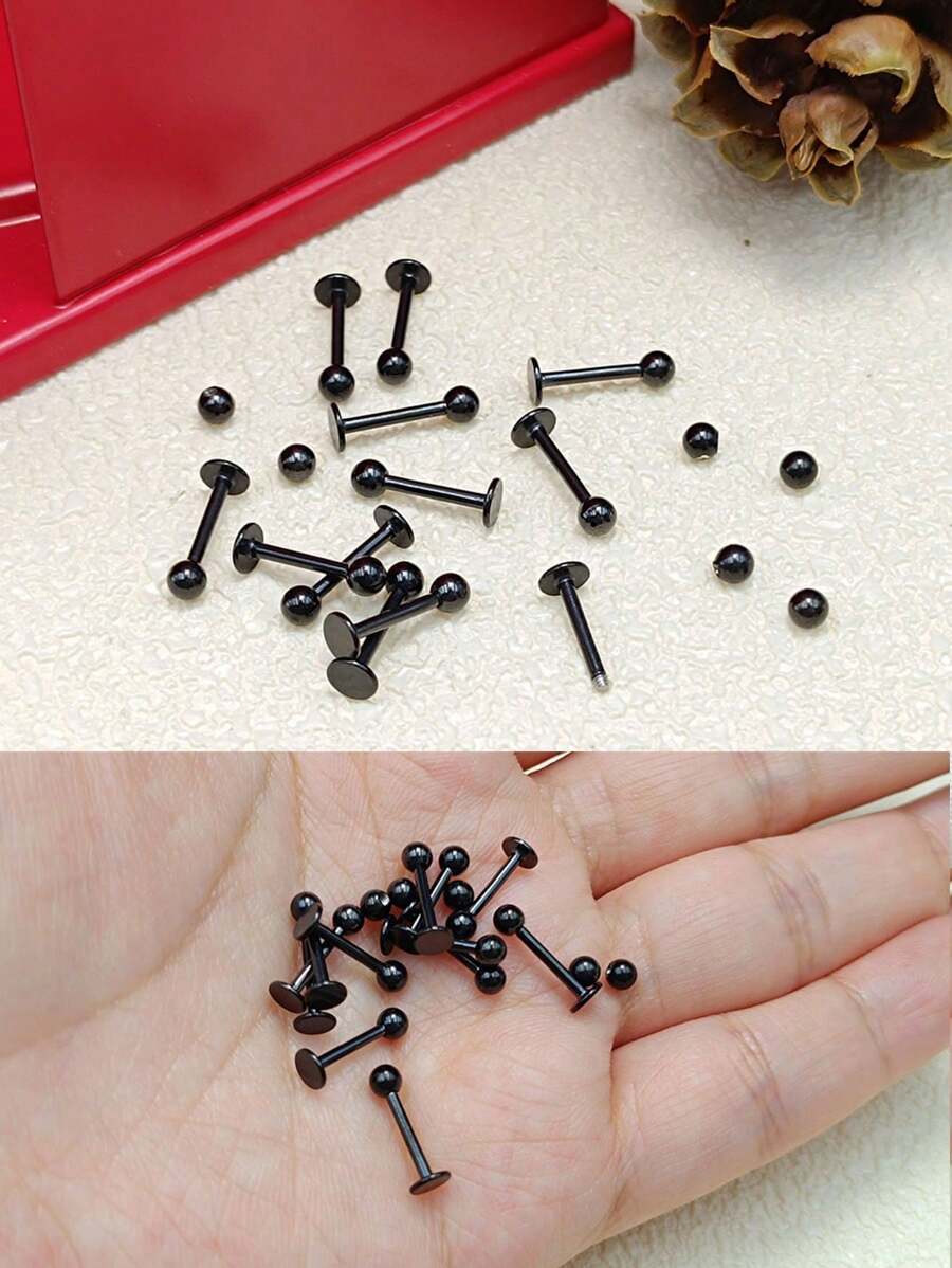 12pcs Lip Studs And 5pcs Replacement Balls Labret Bars Stainless Steel