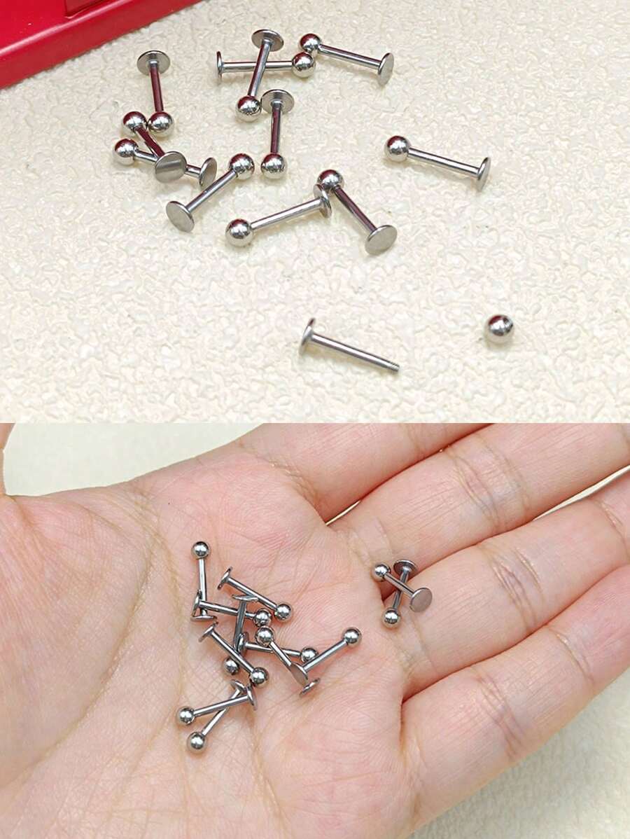 12pcs Lip Studs And 5pcs Replacement Balls Labret Bars Stainless Steel