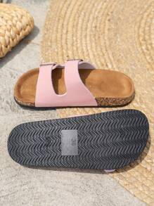 Fashionable Buckle Flat Cork Slippers, Leisure & Beach Style Summer Unisex Outdoor Casual Open Toe Sandals - Pink - View 10