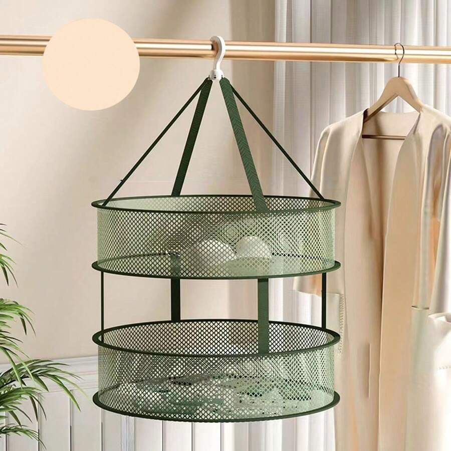 1pc Laundry Basket & Clothes Drying Net With Clothespin For Socks,Blue Sweater & Underwear Hanging Dryer Rack - Dark Green - View 1