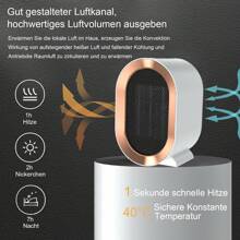 Fan Heater Energy Saving Quiet, 1200W Ceramic Fan Heater For Room Bathroom Living Room, Overheating Protection And Tip-Over Protection - White - View 6