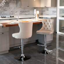 2/4/6 Piece Set Adjustable Swivel Bar Stools, Dining Bar Chairs With Velvet Tufted Back, Metal Base, Footrest For Home Bar, Dining Room, Kitchen Island. - Khaki-silver - View 6