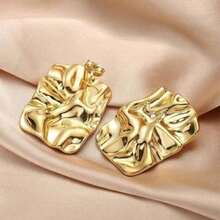 1 Pair Long Rectangle Wrinkled PU Earrings With UV Preservation Plating, High-End Beach Style Dangling Earrings For Women's Casual Wear - Wrinkled Rectangle - View 4