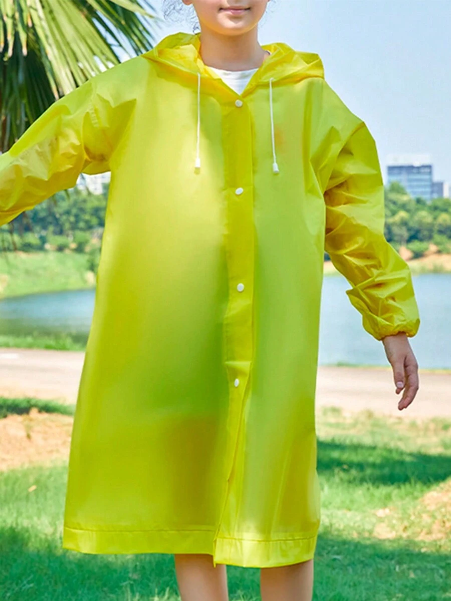 1pc Waterproof Raincoat Economical Simple Plain Color For Children Ideal For Rainy Times Elastic And Spacious - Yellow - View 1