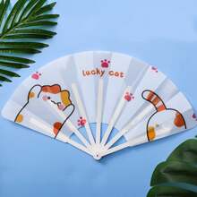 2pcs Summer Folding Fan, Cute Cartoon Pattern Seven-Fold Small Fan, Gifts For Her, Girls Carry-On Hand Crank Fan, For Home Room Living Room Office Decor, Christmas Valentine's Day New Year Gift