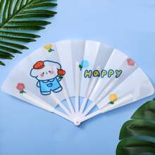 2pcs Summer Folding Fan, Cute Cartoon Pattern Seven-Fold Small Fan, Gifts For Her, Girls Carry-On Hand Crank Fan, For Home Room Living Room Office Decor, Christmas Valentine's Day New Year Gift